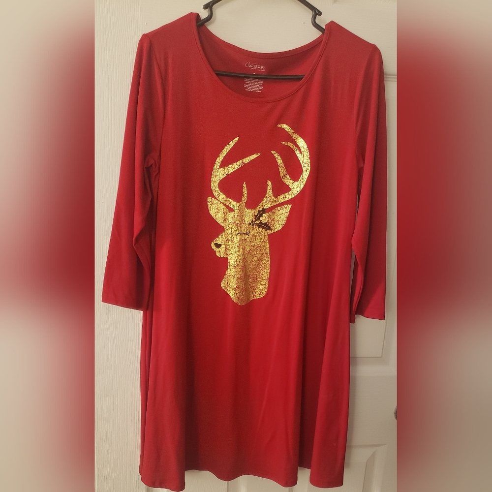 Red reindeer dress 3/4 sleeve